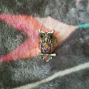 Jeweled Adjustable Owl Ring